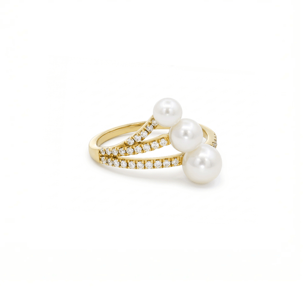 Trinity Pearl Diamond Ring in 18K Gold hover
