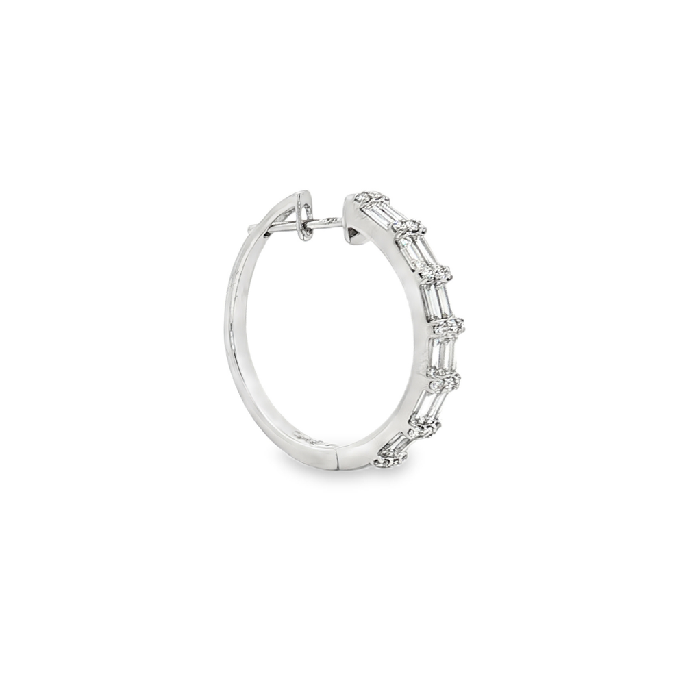 18K White Gold Diamond Hoop Earrings – Modern Baguette Elegance