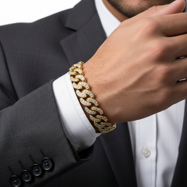 Yellow Gold Diamond Cuban Link Bracelet | Luxury Jewellery hover