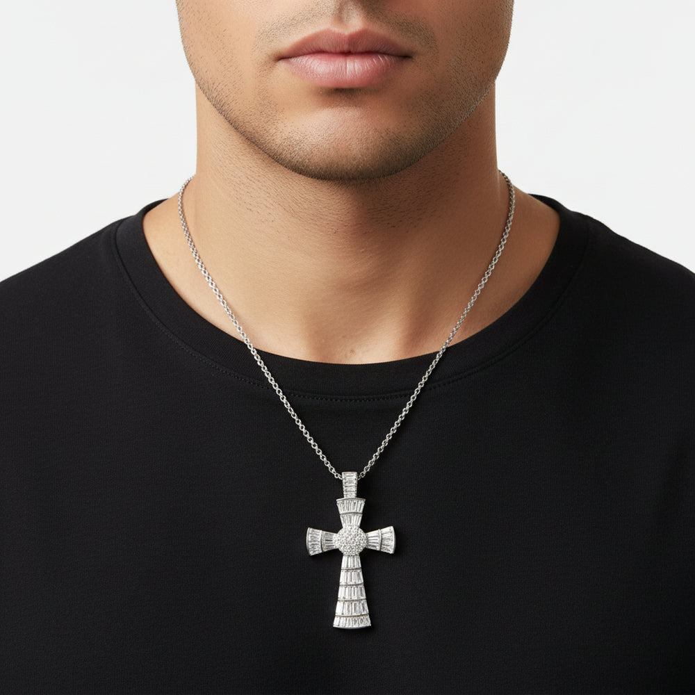 Natural Diamond Cross Pendant in 18K White Gold | Flashy Jewellery