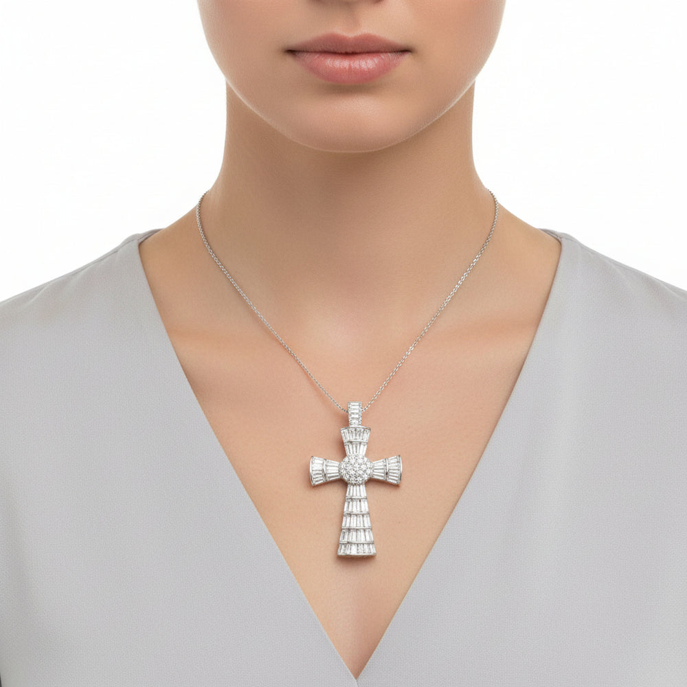 Natural Diamond Cross Pendant in 18K White Gold | Flashy Jewellery