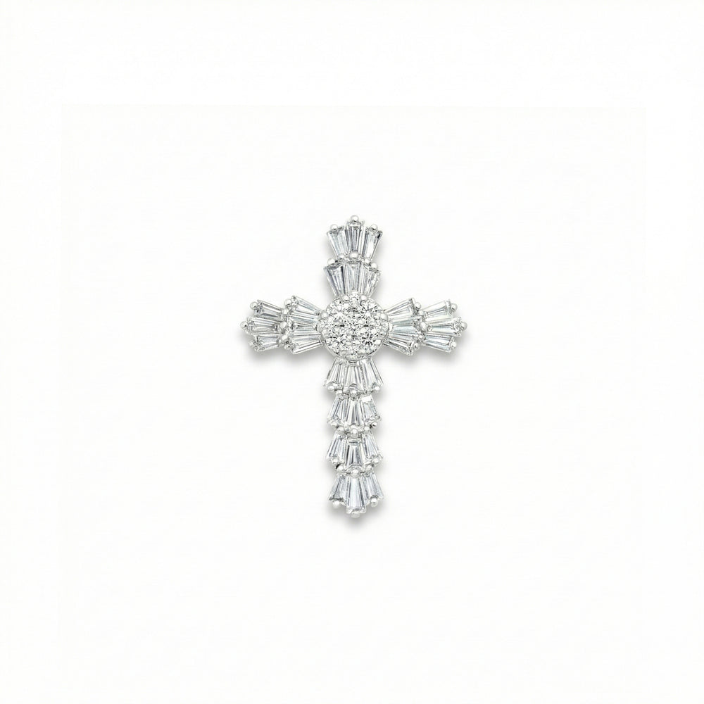 Natural Diamond Cross Pendant in 18K White Gold | Flashy