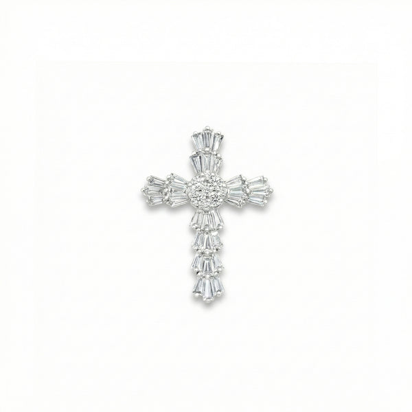 Natural Diamond Cross Pendant in 18K White Gold | Flashy