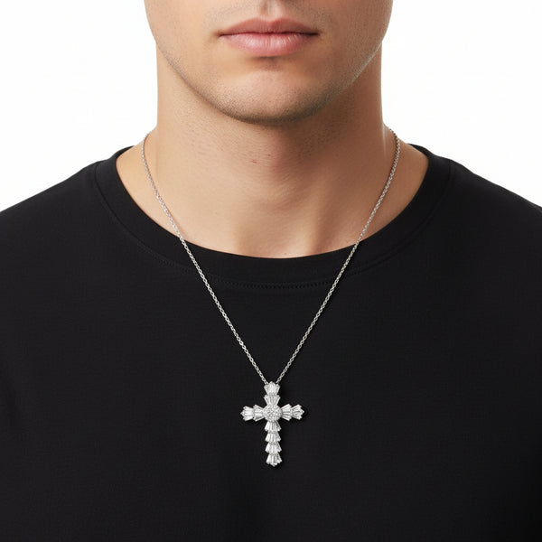 Natural Diamond Cross Pendant in 18K White Gold | Flashy hover