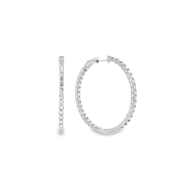 18K White Gold Hoop Earrings with Natural Diamonds - Flashy Jewellery