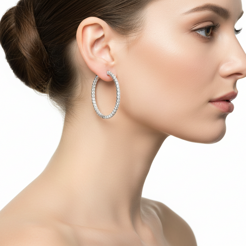 18K White Gold Hoop Earrings with Natural Diamonds - Flashy Jewellery