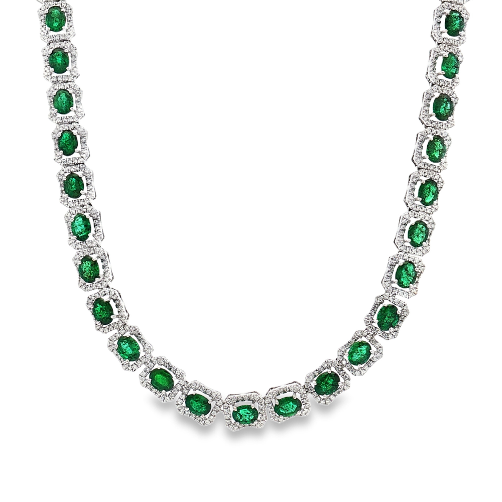 18K White Gold Necklace with Emeralds & Diamonds – Flashy Jewellery
