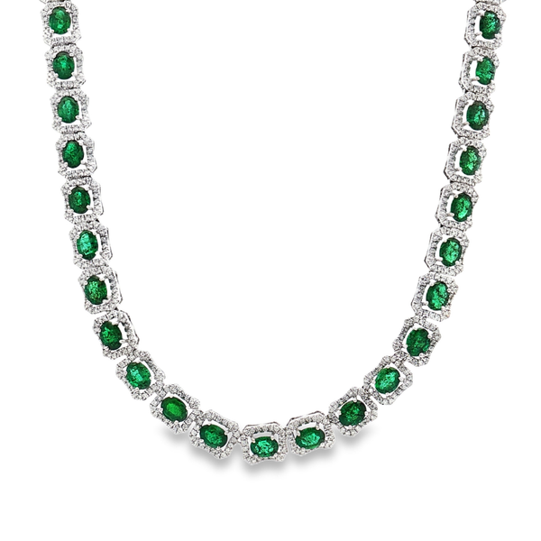 18K White Gold Necklace with Emeralds & Diamonds – Flashy Jewellery