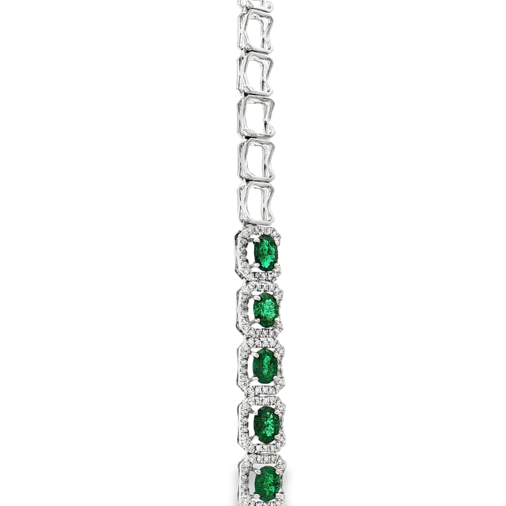 18K White Gold Necklace with Emeralds & Diamonds – Flashy Jewellery