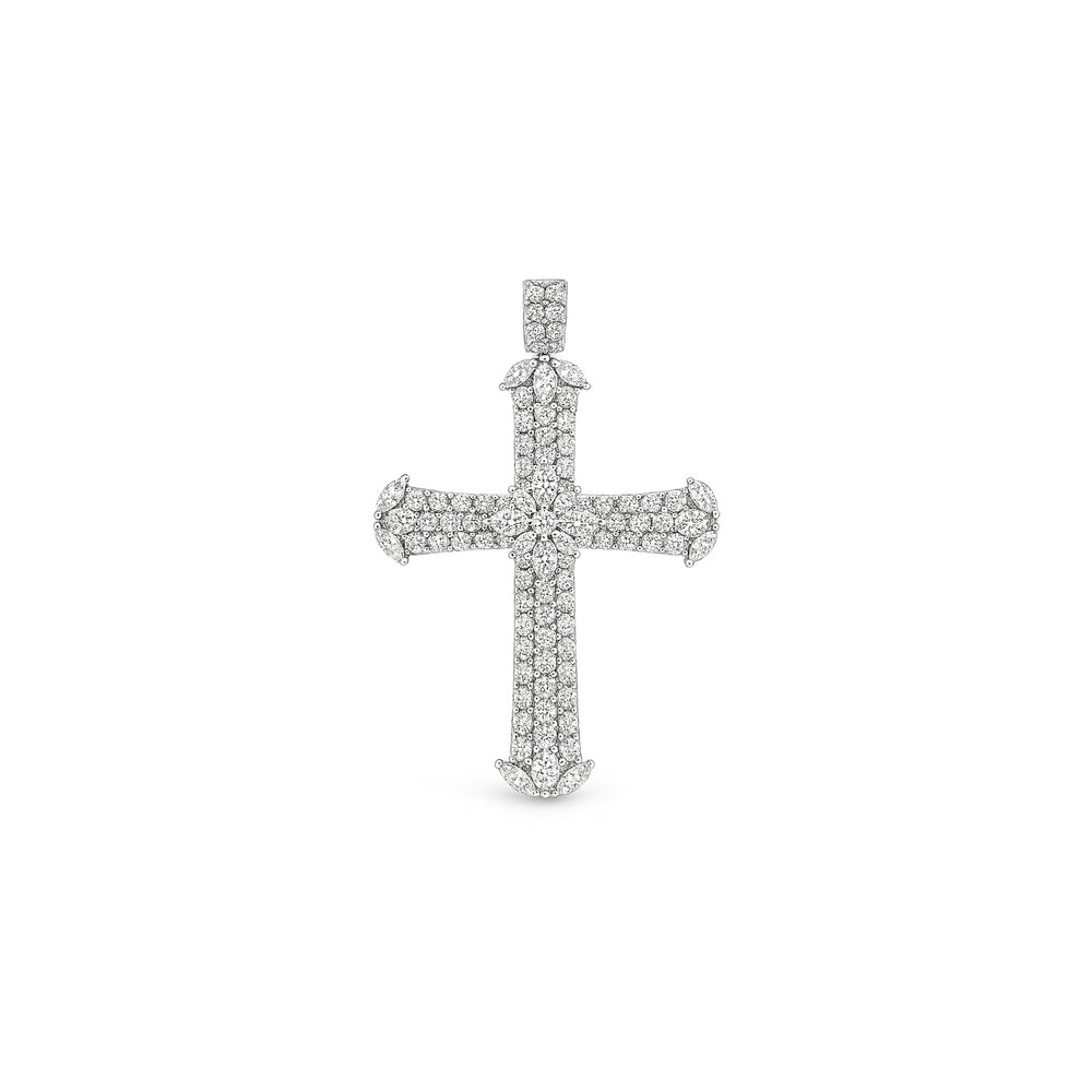 Natural Diamond Cross Pendant in 18K White Gold | Flashy