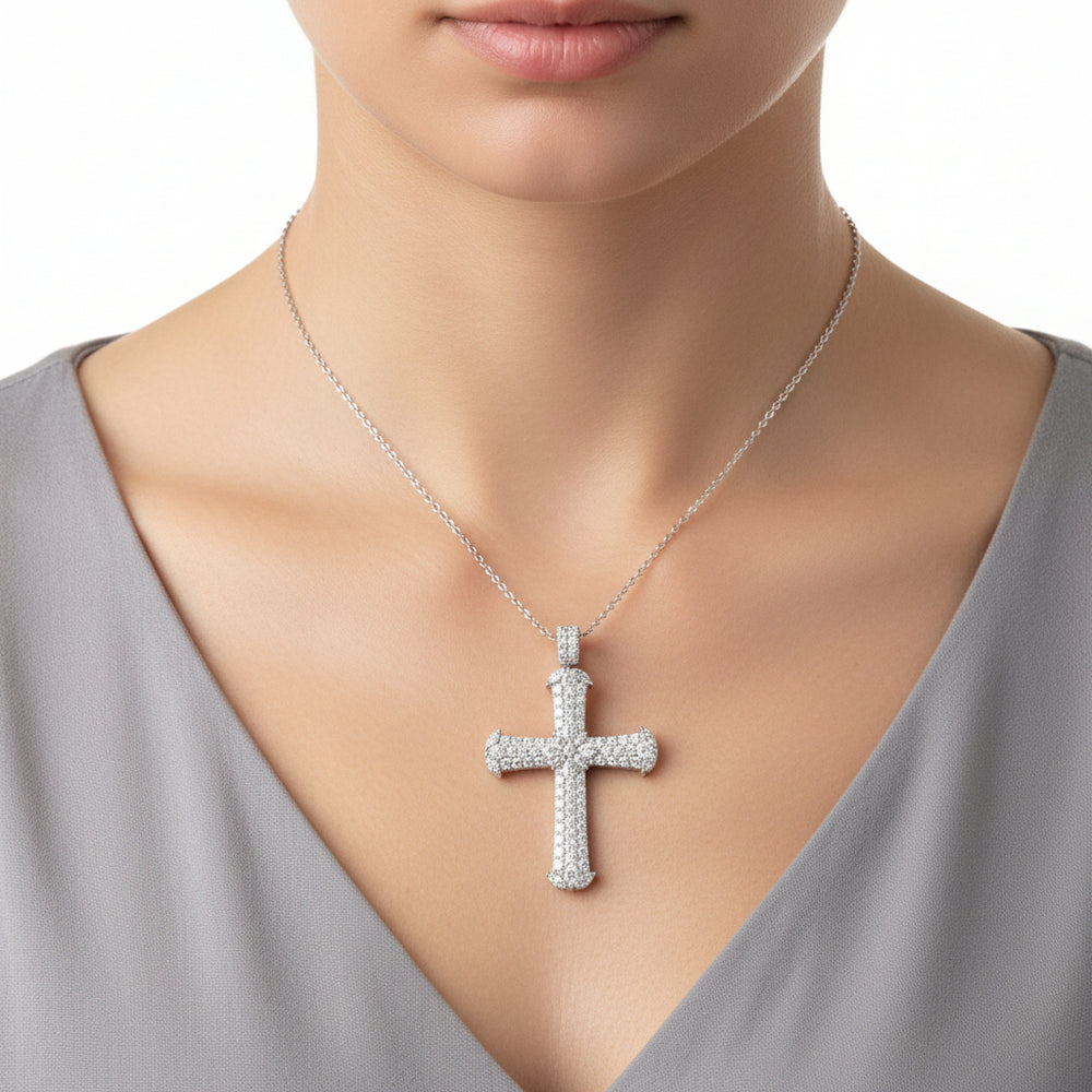 Natural Diamond Cross Pendant in 18K White Gold | Flashy