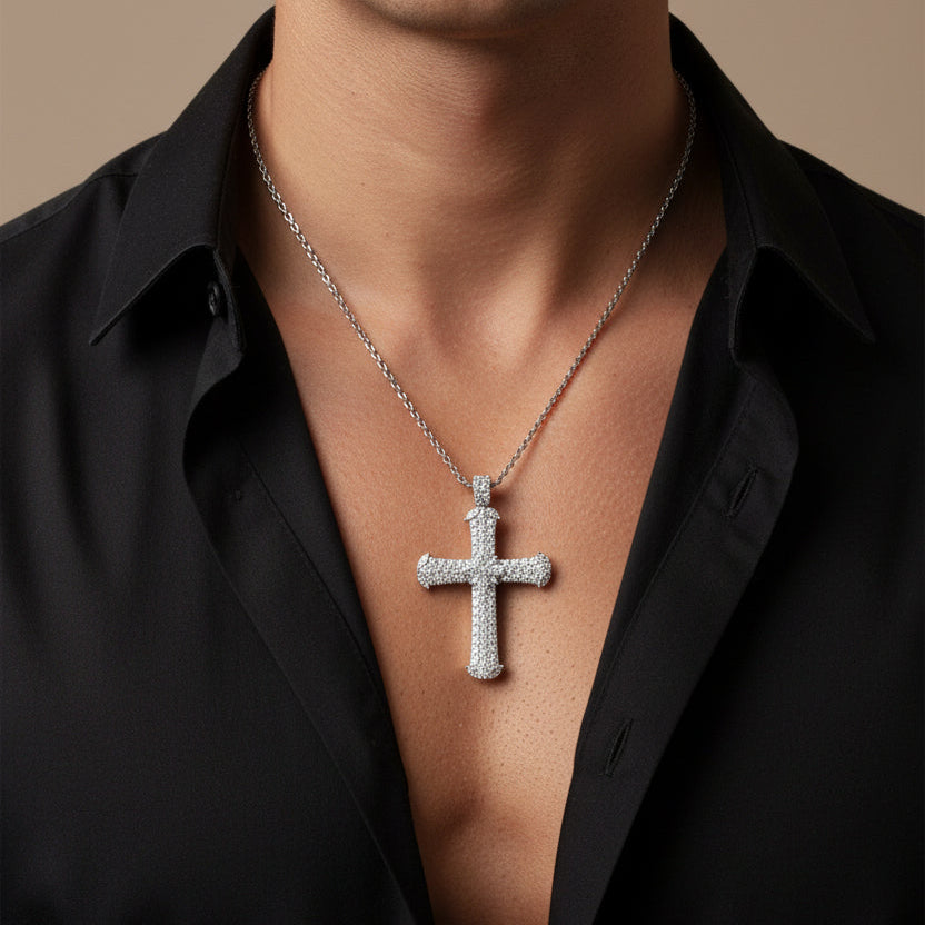 Natural Diamond Cross Pendant in 18K White Gold | Flashy