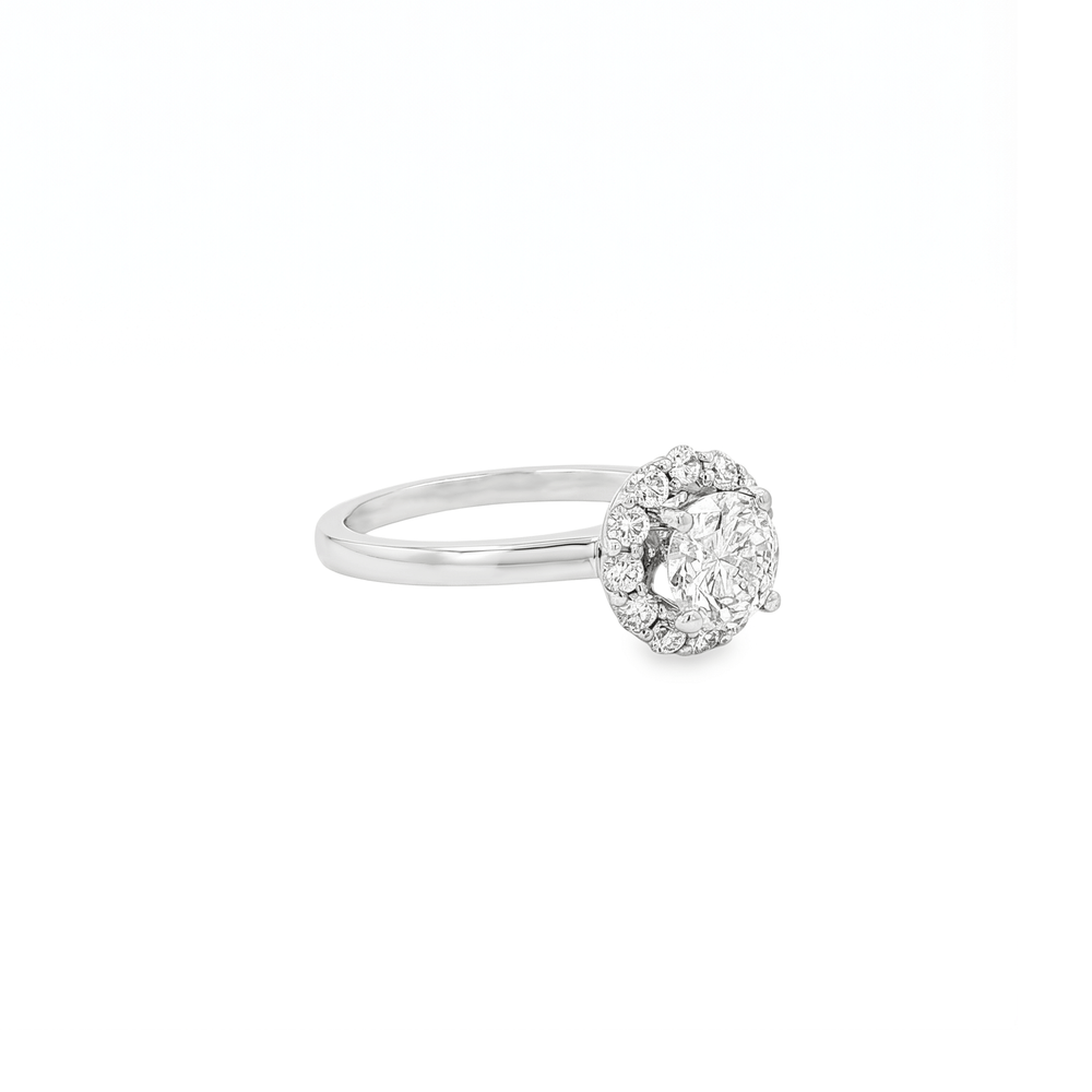 18K White Gold Natural Diamond Halo Engagement Ring