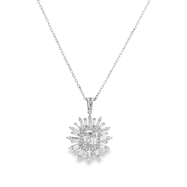 18K White Gold Diamond Sunburst Pendant Necklace | Flashy Jewellery
