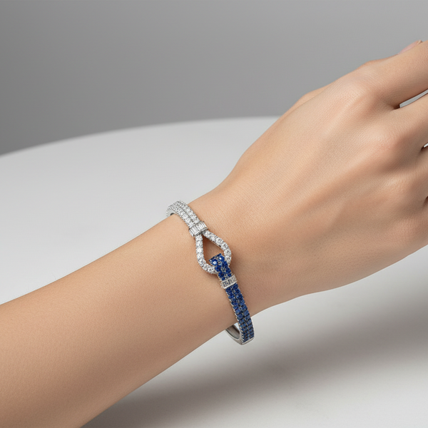 White Gold Diamond & Sapphire Luxury Bracelet - Flashy Jewellery hover