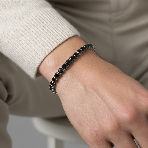 Black Stone Tennis Bracelet in White Gold | Flashy Jewellery hover
