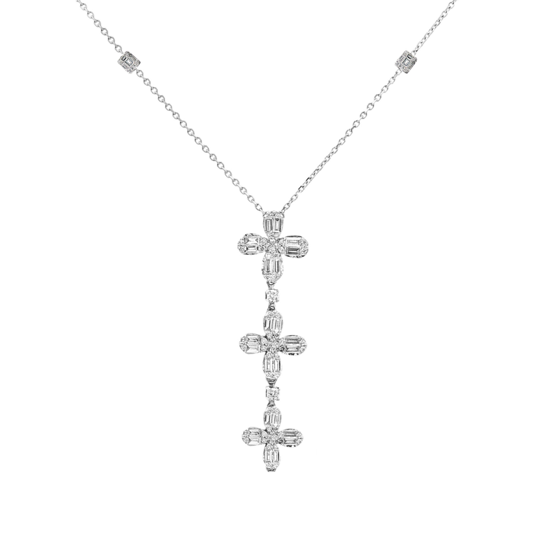 Diamond Cross Drop Necklace in White Gold | Flashy Jewellery