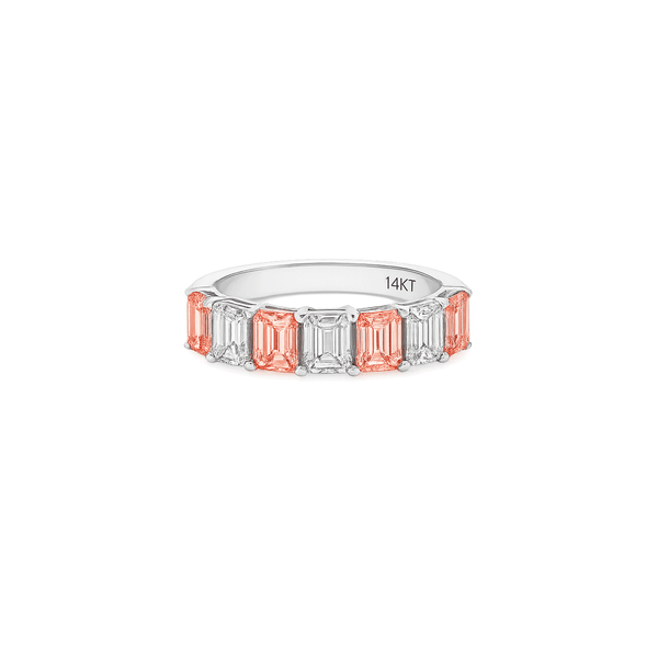 14K White Gold Lab Grown Fancy Pink & White Diamond Stacking Ring