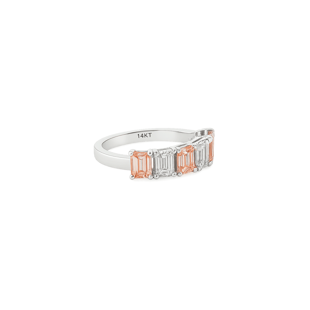 14K White Gold Lab Grown Fancy Pink & White Diamond Stacking Ring