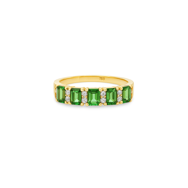 18K White Gold Tsavorite & Natural Diamond Stacking Ring for Women