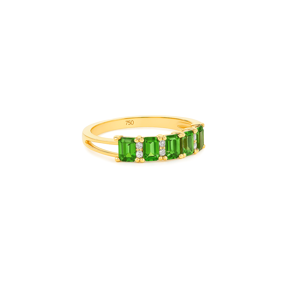 18K White Gold Tsavorite & Natural Diamond Stacking Ring for Women