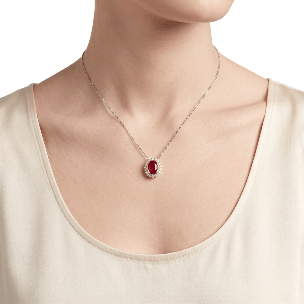 18K White Gold Crimson Crown Convertible Ruby & Natural Diamond Ring Pendant
