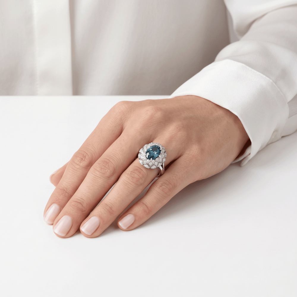 Azure Halo Radiance Ring | 14K White Gold Lab-Grown Diamond Ring