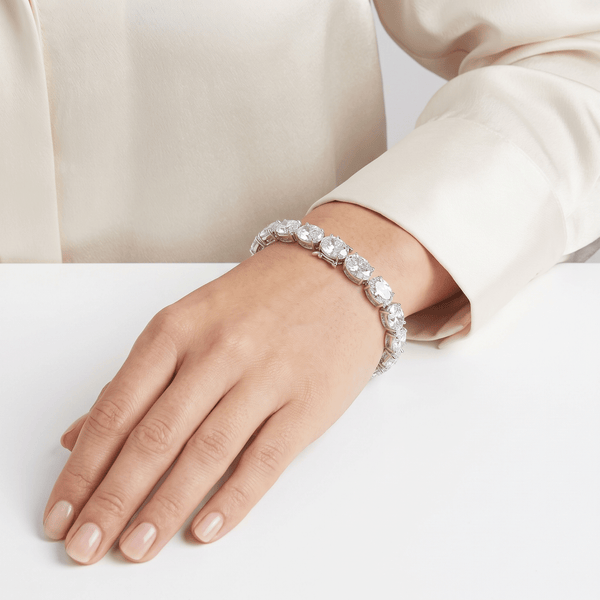 Oval Lab Diamond Tennis Bracelet in 14K White Gold hover