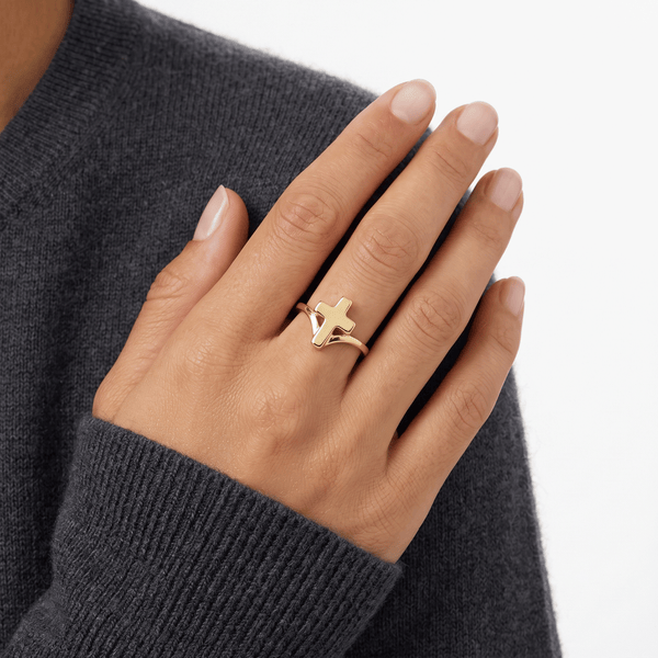 18K Gold Divine Split-Band Cross Ring hover