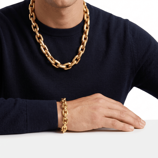 18K Gold Majesty Hollow Bold-Link Set hover
