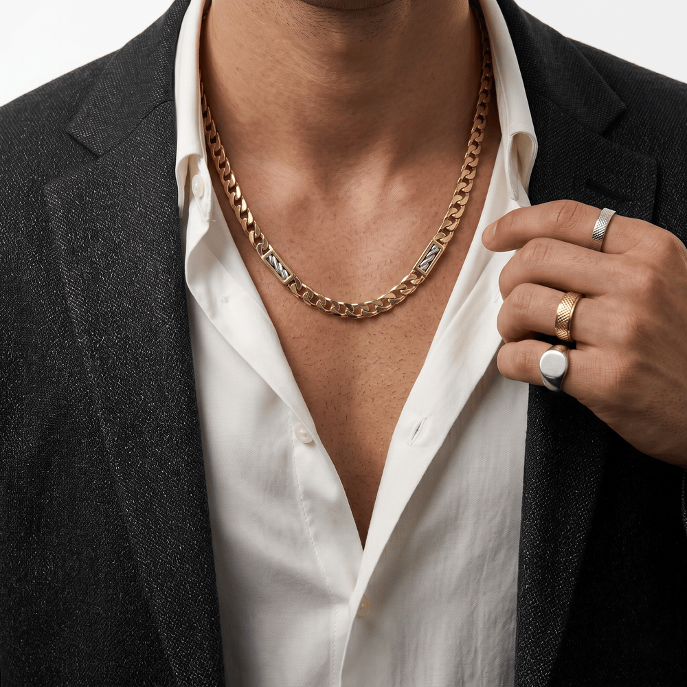 Crestline Dual Inlay 18K Gold Necklace