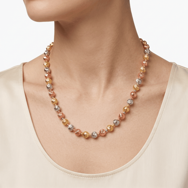 Gold Jewellery Tri-Tone Swirl Bead Necklace | 18K Gold hover