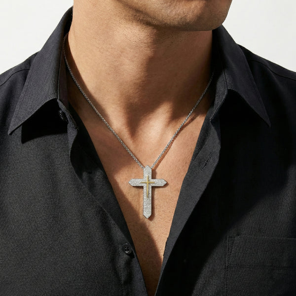 Natural Diamond Cross Pendant in 18K White Gold | Flashy hover