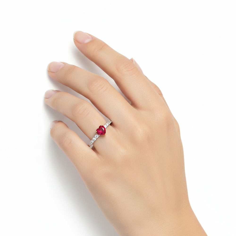 18K White Gold Ruby & Diamond Pave Ring