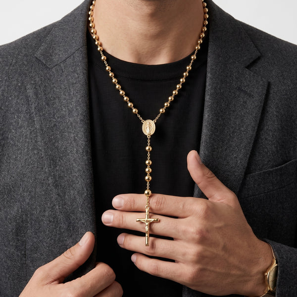 18K Classic Gold Rosary Necklace – High Polish Finish hover