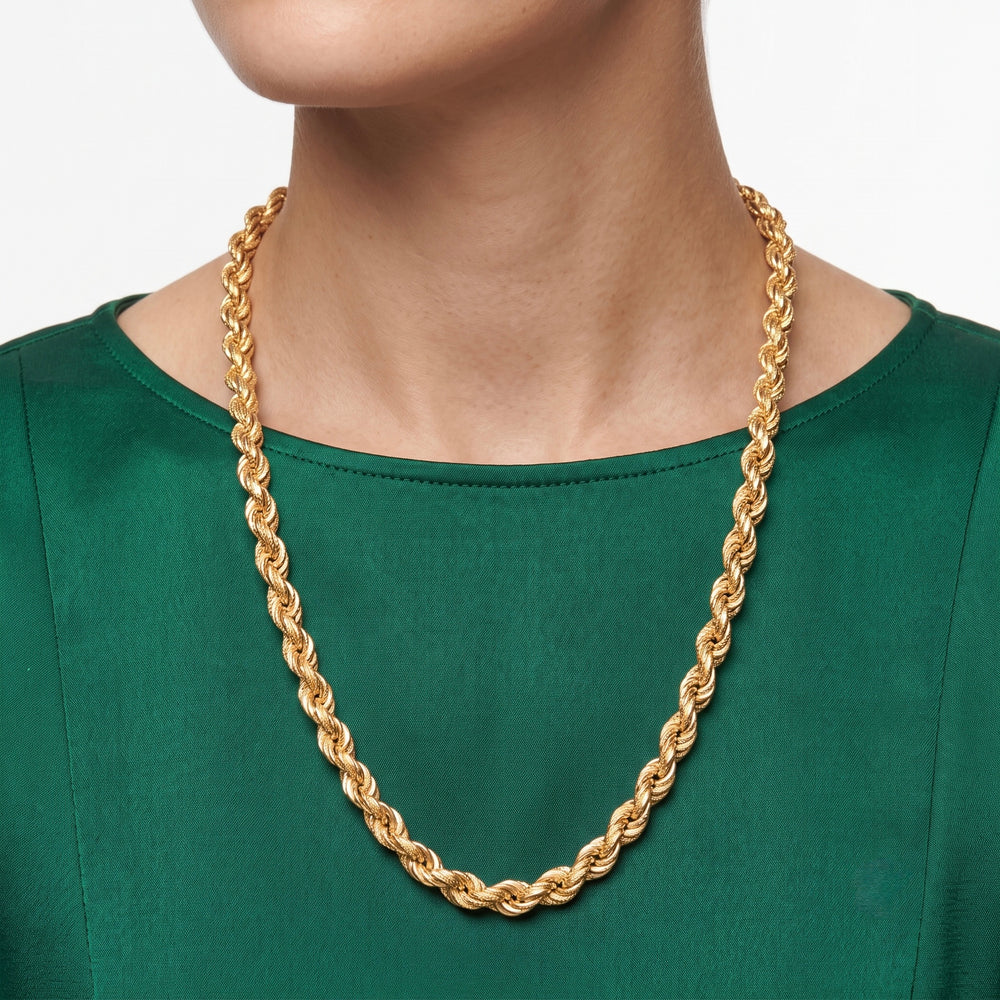 18k Hollow Gold Rope Chain Necklace – Luxury Dubai Jewellery