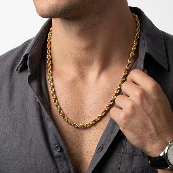 18k Hollow Gold Rope Chain Necklace – Luxury Dubai Jewellery hover