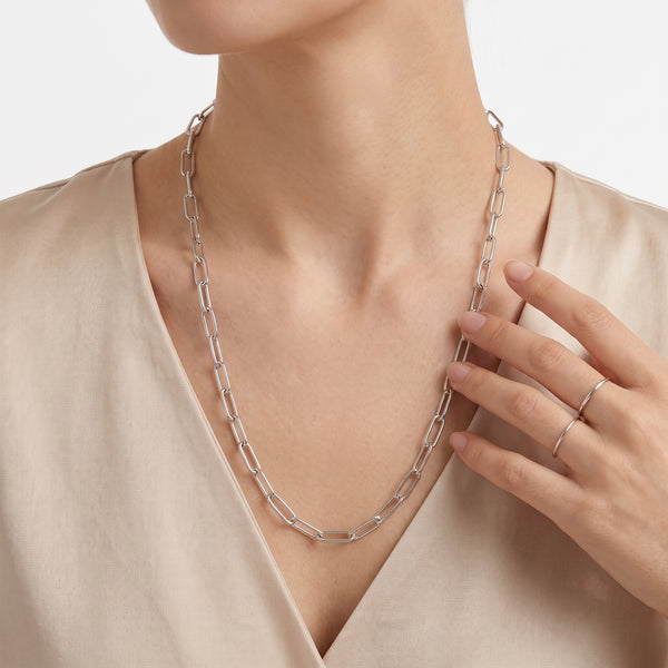 18K White Gold Sleek Link Necklace – 26 Inch | 4mm hover