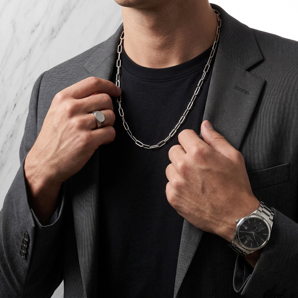 18K White Gold Sleek Link Necklace – 26 Inch | 4mm