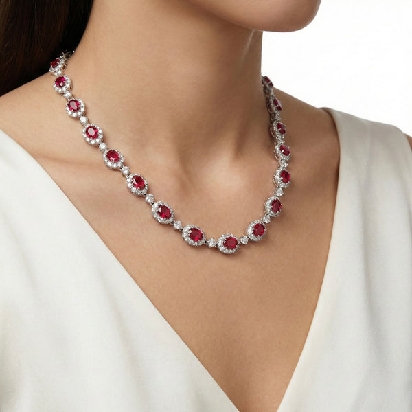 Luxury 18K White Gold Ruby & Diamond Necklace – Flashy Jewellery hover