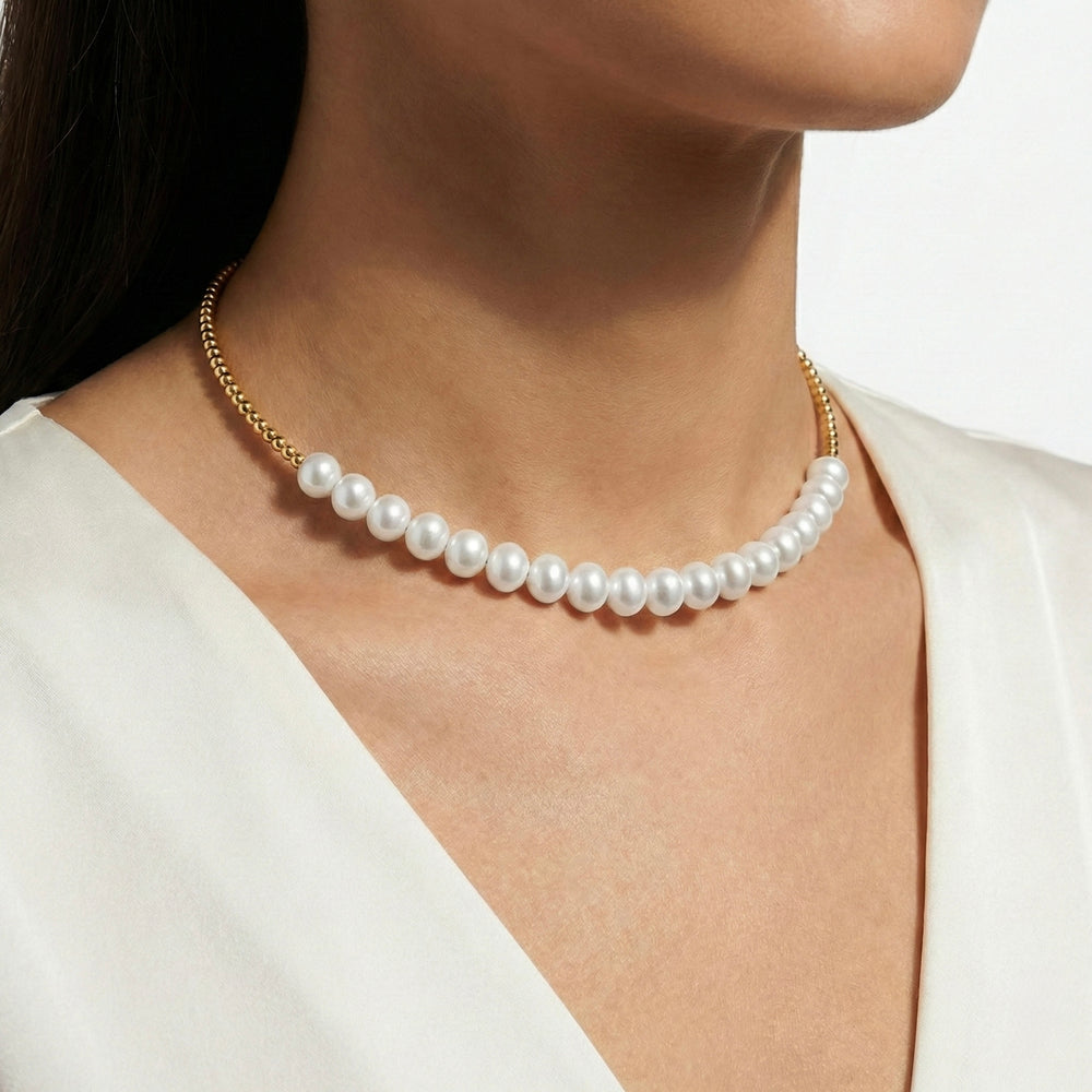 18K Gold Pearl Choker Necklace | Flashy Jewellery Dubai