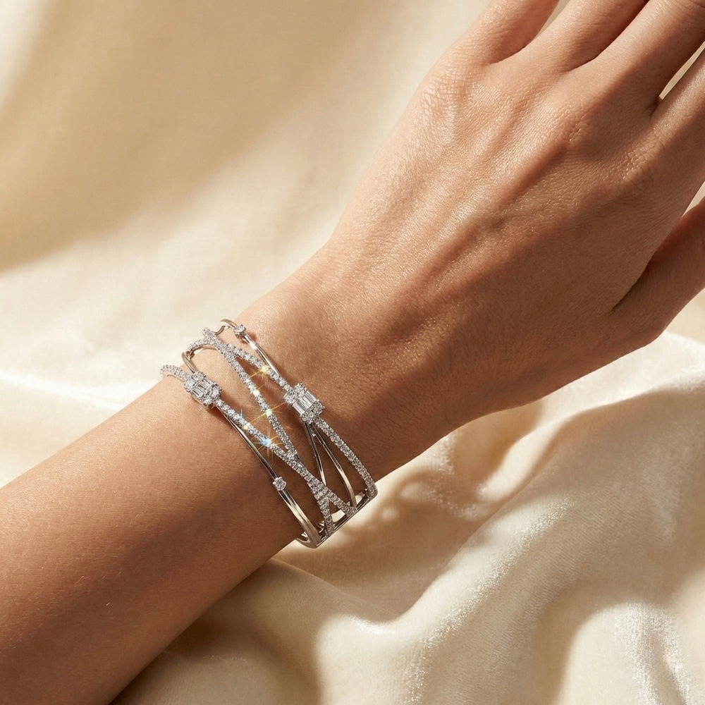 Natural Diamond White Gold Bangle | Flashy Jewellery