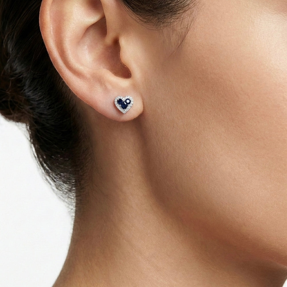 18K White Gold Sapphire & Diamond Stud Earrings