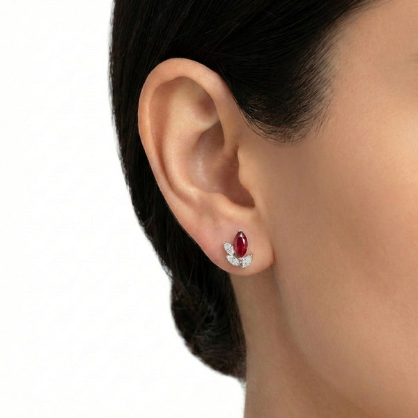 18K White Gold Sapphire & Diamond Stud Earrings hover