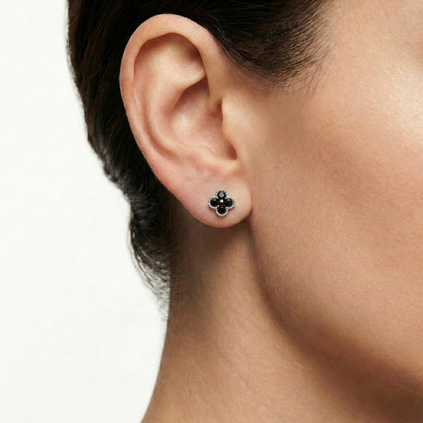 Black Natural Diamond Stud Earrings in 18K White Gold hover