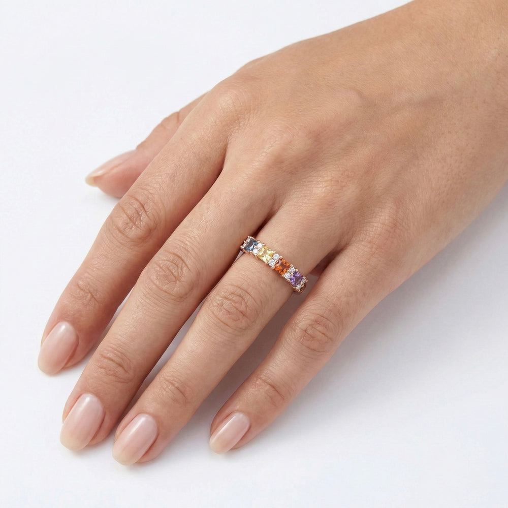 18K Rose Gold Sapphire & Natural Diamond Stacking Ring