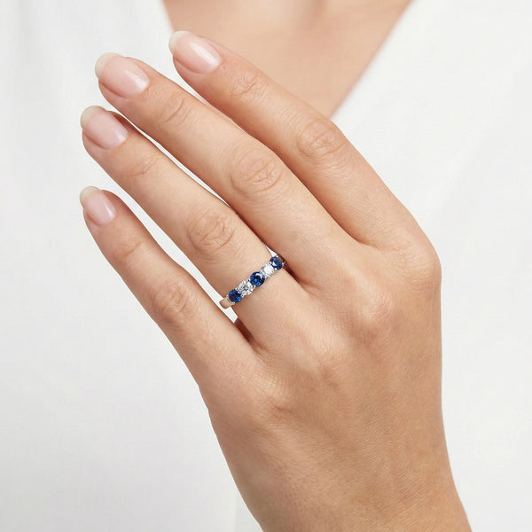 18K White Gold Sapphire & Diamond Stacking Ring hover