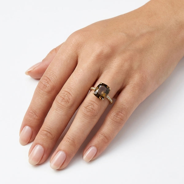 18K Yellow Gold Sphene Diamond Engagement Ring hover