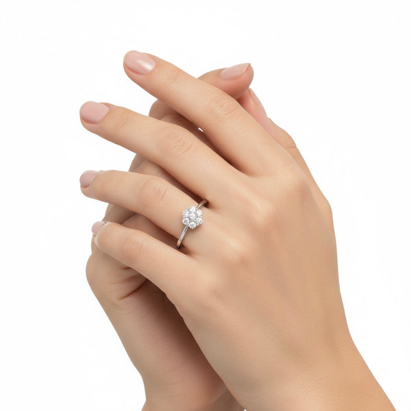 Natural Diamond Halo Engagement Ring – 18K White Gold hover