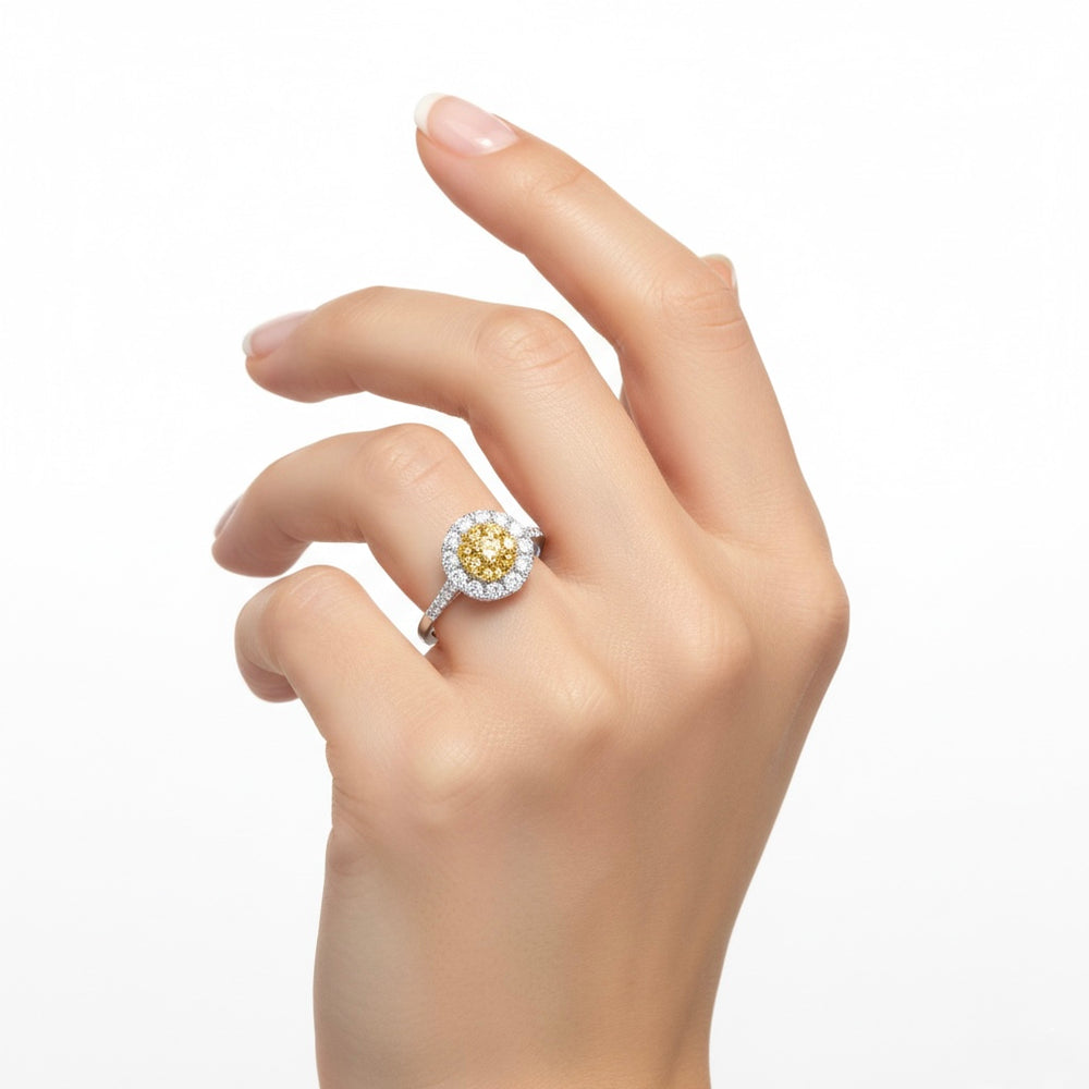 Natural Diamond Halo Engagement Ring – 18K White Gold